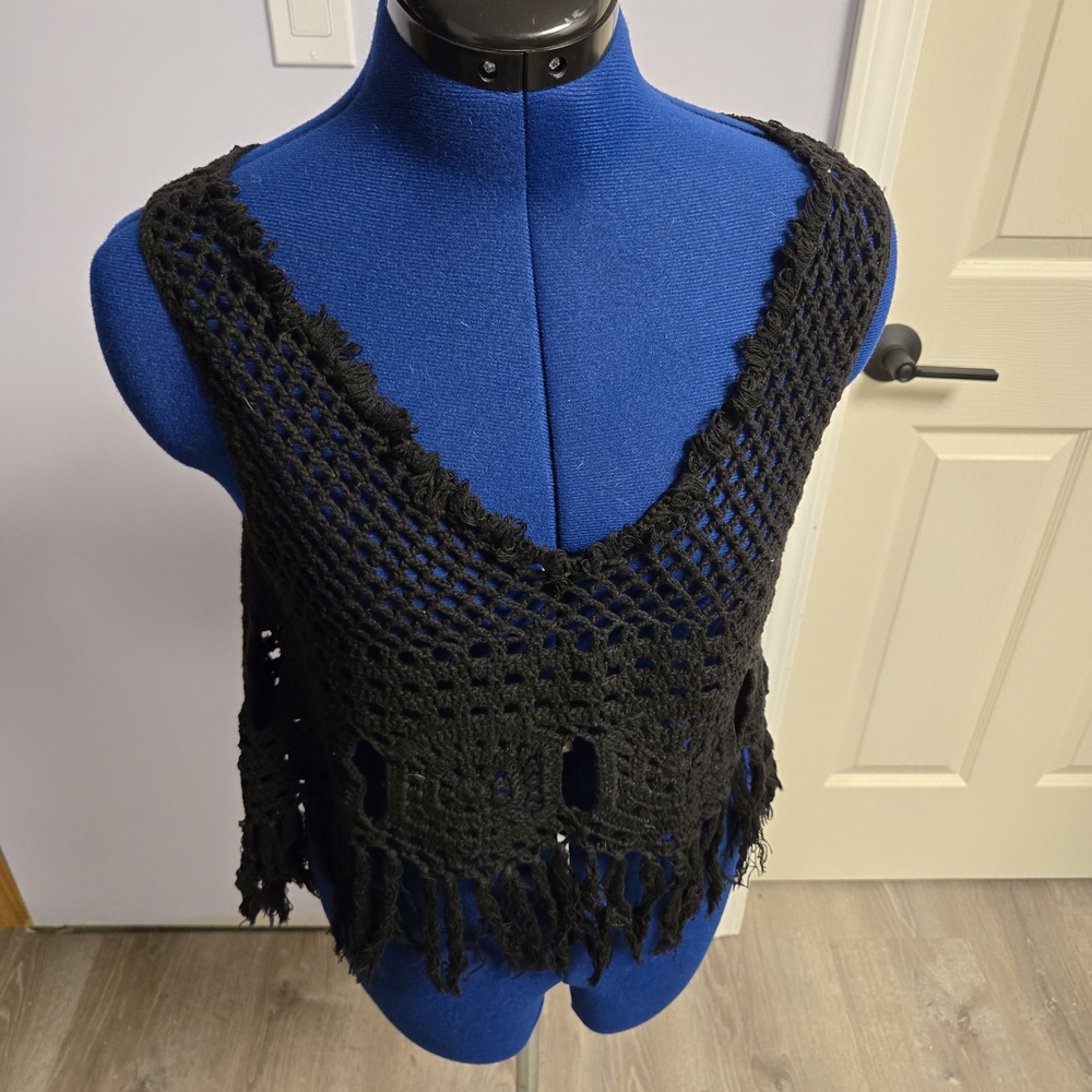 UNIF Black Crochet Knit Top M EUC